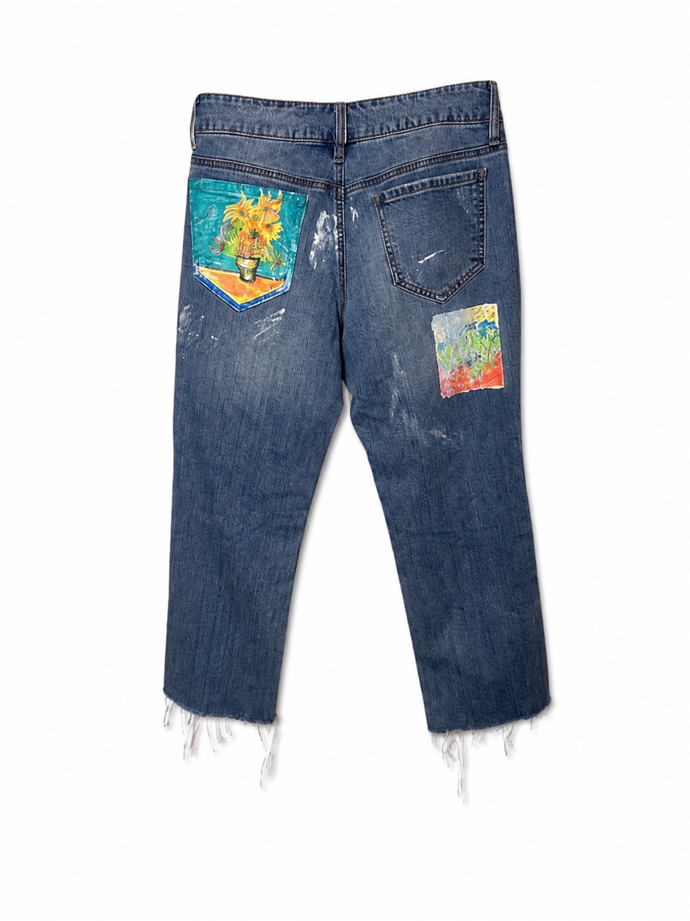 Empyre Cassia Hand Painted Distressed Crop Jeans Juniors Sz 5 Upcycled Sunflower